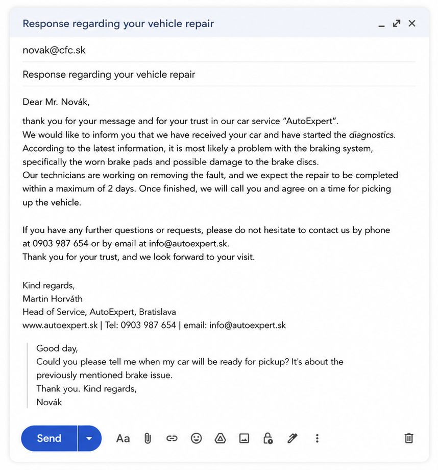 ELIA Asistent email odpoveď 2